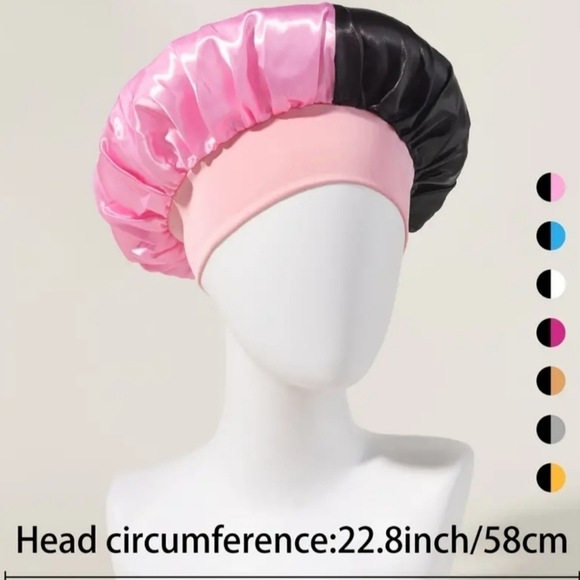 New Black and Gold women's Satin hair bonnet - Picture 2 of 2